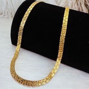 Vintage long, flat textured nugget chain necklace